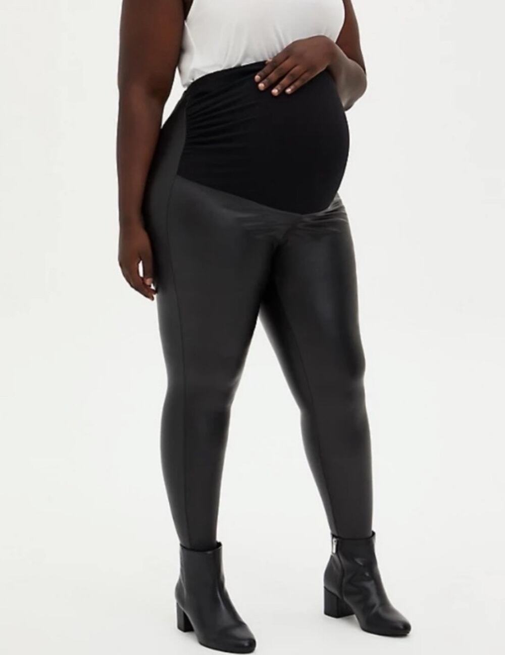 Torrid Maternity Black Faux Leather Leggings Tummy Panel Size 3 3X
